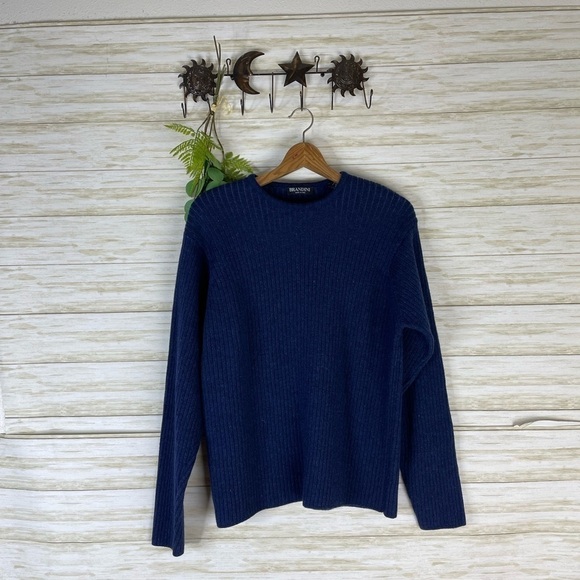 Vintage Brandini Navy Italian Merino Wool Ribbed Sweater - Picture 2 of 5